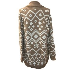 Tan Aztec Geometric Knit Cardigan Boho Western Cozy Quality Heavy Sweater